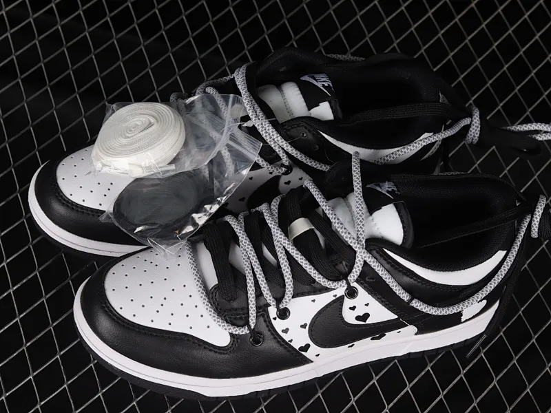 All Categories Nk SB Dunk Series Nk SB Dunk Low Low-top Sneakers Nk Dunk Low Black and White Red Panda Valentine's Day Customized Deconstructed Strap Casual Sneakers DD1503-106